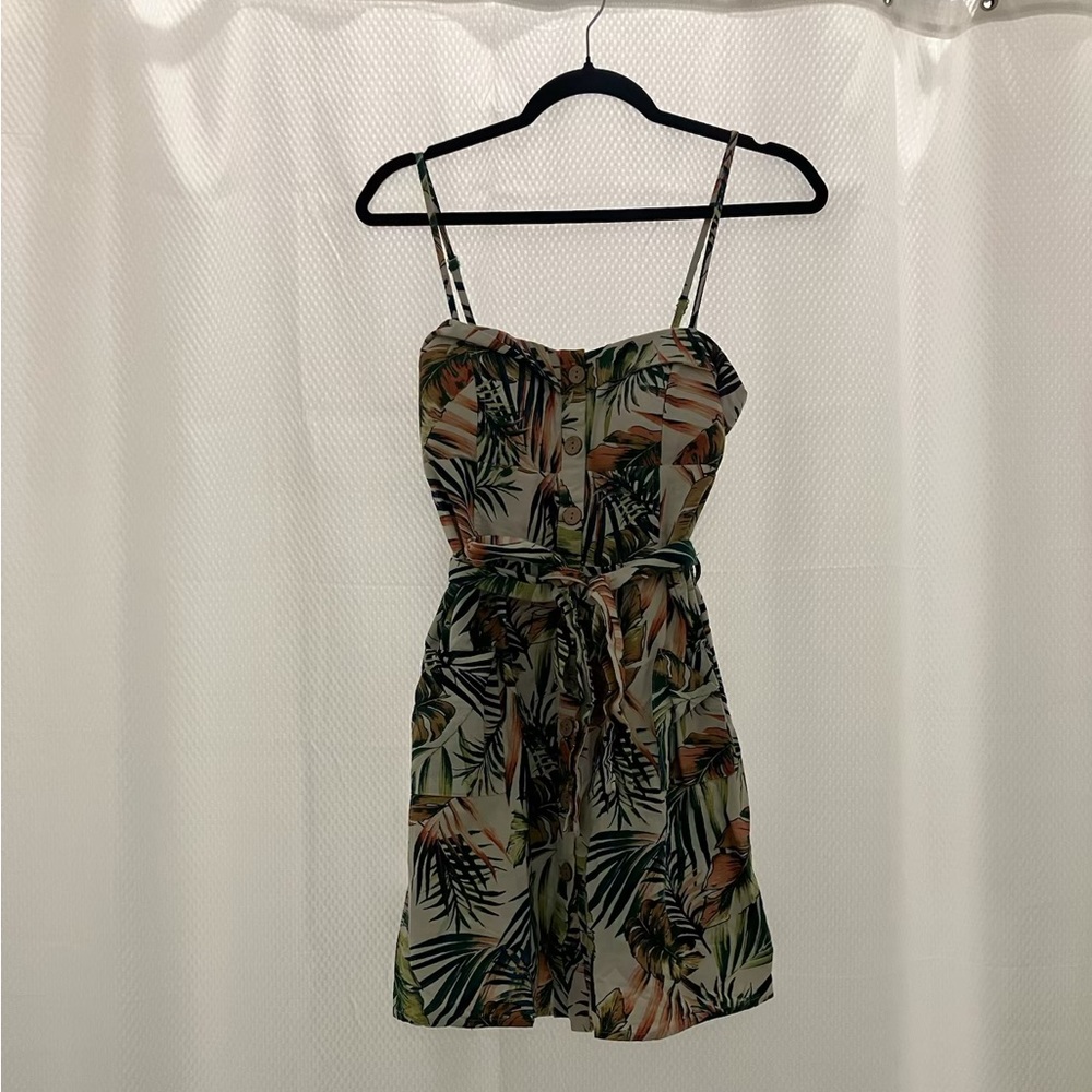 Mind Code Leaf Print Jumpsuit with Tie Waist